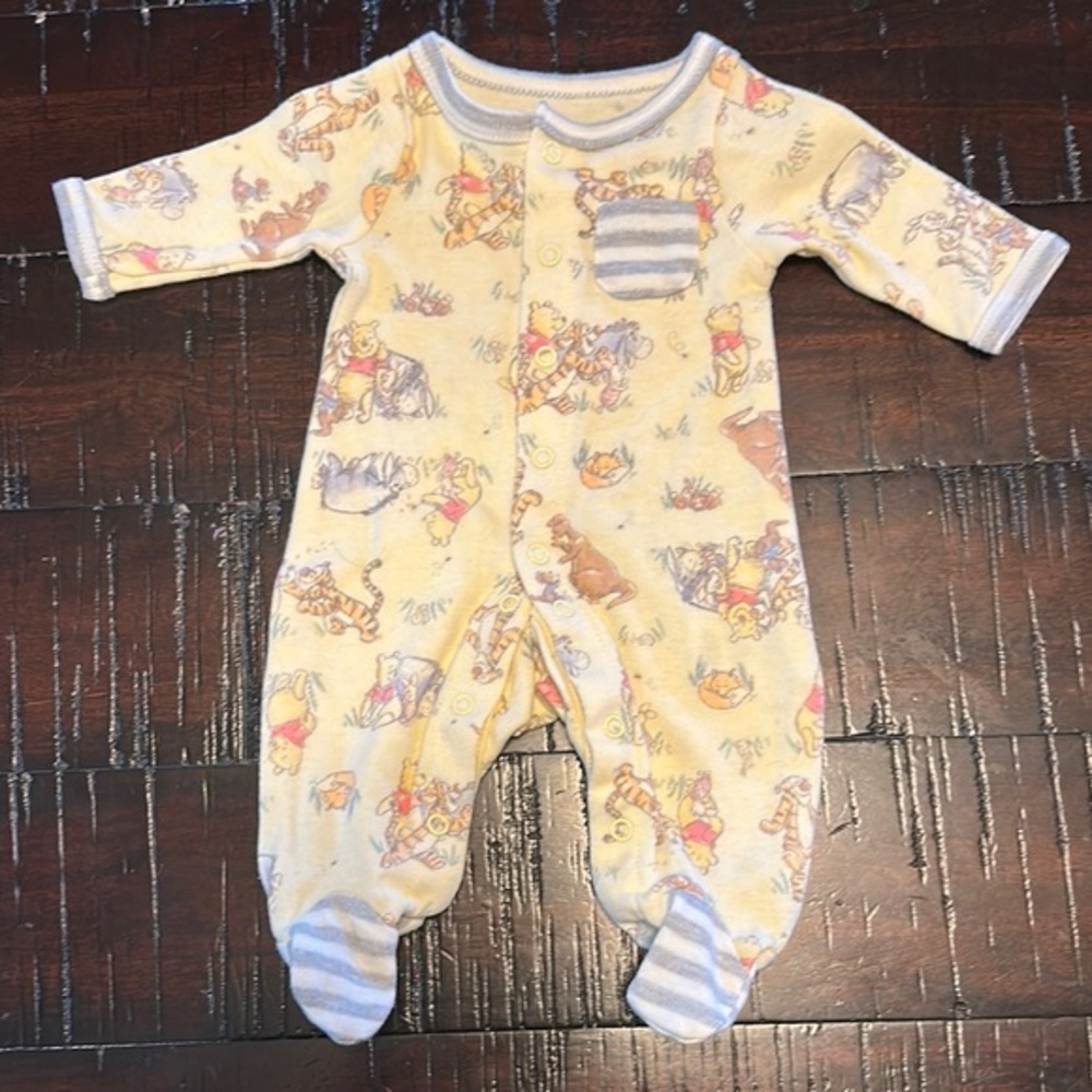 Disney Winnie The Poo Whimsical Yellow and‎ Blue Footie One Piece